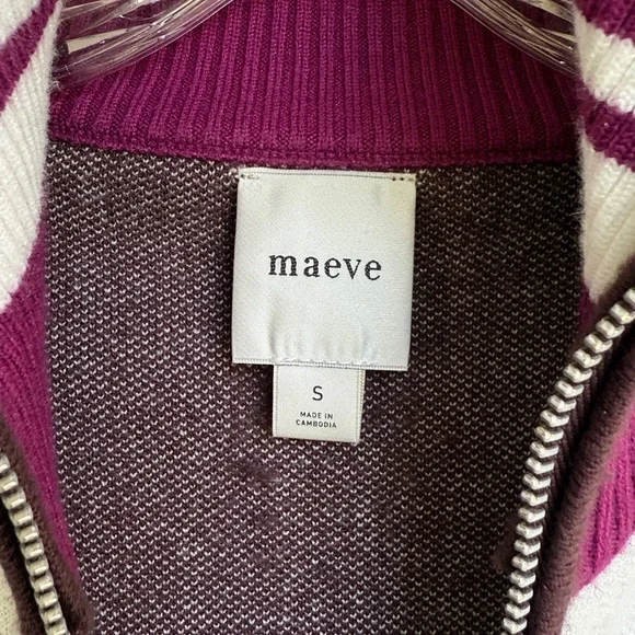 Anthropologie Maeve Brown/White/Pink Color Block Zippered Sweater Size Small - Picture 3 of 14